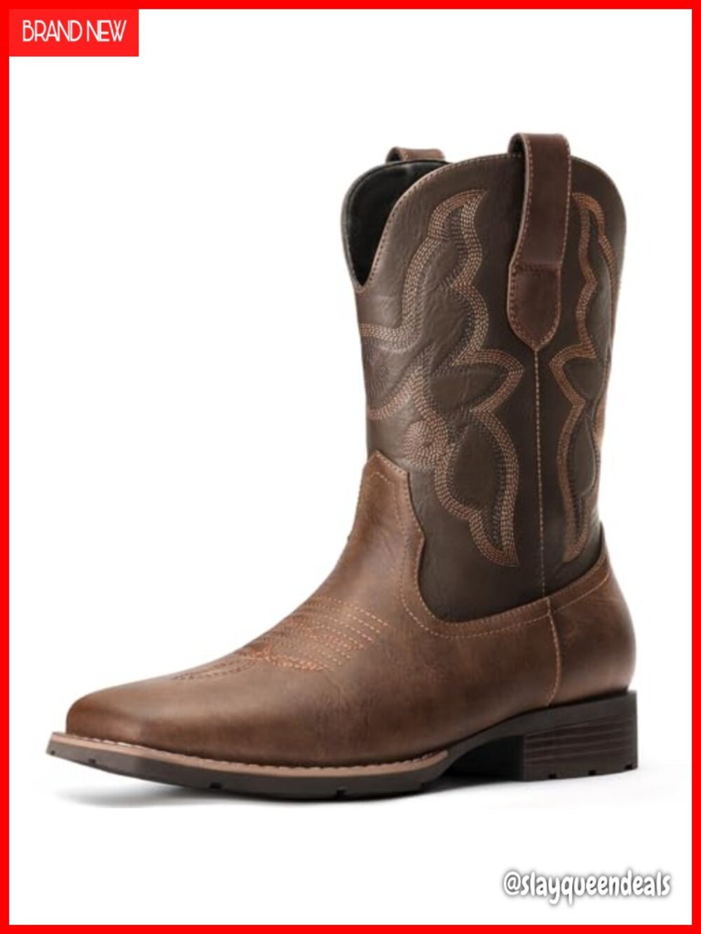 Men's Western Cowboy Boots Square Toe Faux Leather Pull-On